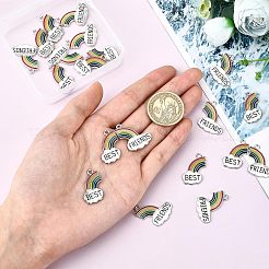 合金エナメルスプリットペンダント20組  最高の言葉と友達の言葉で虹  プラチナ  カラフル  23x16.5x2mm  穴：2mm&nbsp;PALLOY-NB0002-06P