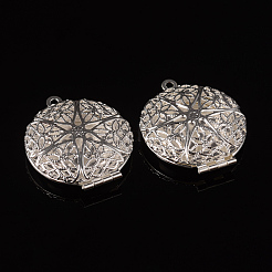 Flat Round Brass Diffuser Locket Pendants&nbsp;ECF134-2S