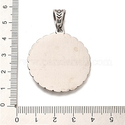 チベット風 304 ステンレススチールペンダント  スカル柄付きのフラットラウンド  アンティークシルバー  37.5x35x4.6mm  穴：7.5x11mm&nbsp;STAS-M334-26AS