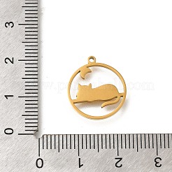 304ステンレスペンダント  レーザー切断  猫のチャームが付いたリング  18KGP本金メッキ  17.5x15.5x1mm  穴：1.2mm&nbsp;STAS-S144-04E