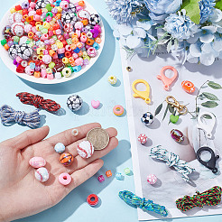 スポーツをテーマにしたDIYキーホルダー作りキット  アクリルビーズを含む  uvメッキabsプラスチックビーズ  合金とプラスチックのロブスタークロウ留め金  ポリエステル&スパンデックスコードロープ  ミックスカラー  6x6x6mm  穴：3.5mm&nbsp;DIY-SP0007-57