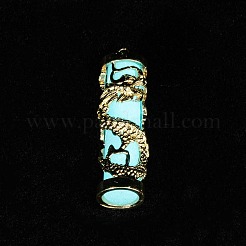 合成蓄光石柱ペンダント  暗闇で光る  金メッキ合金ドラゴンラップチャーム  ピンク  35.5x10.5mm  穴：6x4.5mm&nbsp;FIND-C058-01G-01