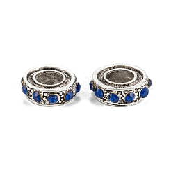 合金ラインストーンのヨーロッパのビーズ  大穴ビーズ  アンティークシルバー  リング  濃いイ​​ンディゴ  11x3mm  穴：5mm&nbsp;PALLOY-P257-01AS-C