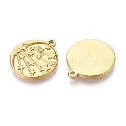 304ステンレスペンダント  月と星のフラットラウンド  イオンプレーティング（ip）  18KGP本金メッキ  22x19x2.5mm  穴：1.6mm&nbsp;STAS-N111-19G