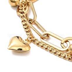 Heart and Round Ball Charm Multi-strand Bracelet&nbsp;BJEW-G639-24G