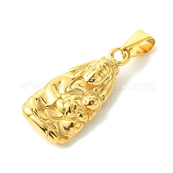 PVD真空メッキ304ステンレスペンダント  観音菩薩のチャーム  ゴールドカラー  27x13x6mm  穴：7x3mm&nbsp;STAS-L275-15G