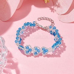 女性用ハートガラスシードビーズブレスレット  ディープスカイブルー  6-3/4インチ（17cm）&nbsp;BJEW-JB10268
