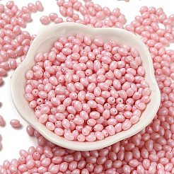 焼付塗装ガラスシードビーズ  オーバル  パールピンク  5x3.5mm  穴：0.8mm  約5000個/ポンド&nbsp;SEED-C004-04D