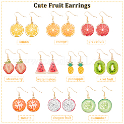 10 Pairs 10 Styles Pineapple & Pitaya Alloy Enamel Dangle Earrings&nbsp;EJEW-AN0001-37