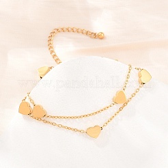 304 Stainless Steel Heart Link Double Layers Bracelets&nbsp;BJEW-D460-07G