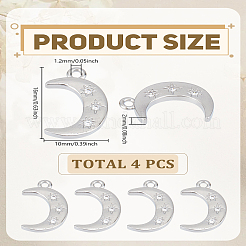 真鍮製チャーム4個  キュービックジルコニア付き  ムーン  プラチナ  16x10x2mm  穴：1.2~1.5mm&nbsp;ZIRC-LP0001-44P
