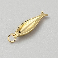 真鍮チャーム  丸カン付き  魚のチャーム  ゴールドカラー  26x7x3mm  穴：3.5mm&nbsp;KK-CJC0024-06A