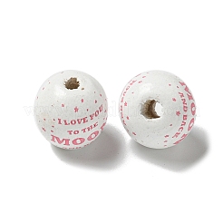 プリントウッドヨーロピアンビーズ  単語模様で丸める  ライトコーラル  15.5~16mm  穴：4~4.5mm&nbsp;WOOD-G022-20B