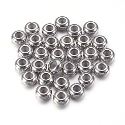 304ステンレススチールビーズ  ゴム入り  スライダービーズ  ロンデル  ステンレス鋼色  8x4mm  ゴム穴：2mm&nbsp;X-STAS-P194-01-8x4mm