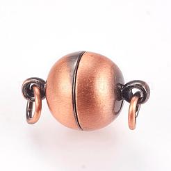 ループ付き真鍮製マグネットクラスプ  ラウンド  ブラッシング赤い銅  16.5x10mm  穴：2.5~3mm&nbsp;KK-K176-01R