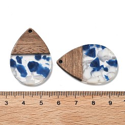 樹脂とクルミのペンダント  ティアドロップ  マリンブルー  36.5x24.5x2.5mm  穴：2mm&nbsp;FIND-R051-15A