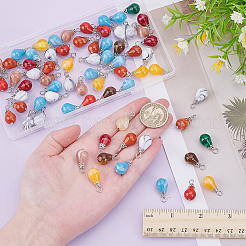 天然石風アクリルパーツ100個  ティアドロップ  鉄ループ付き  プラチナ  22.5x11mm  穴：3mm&nbsp;PALLOY-AR00038
