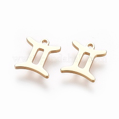 304ステンレススチールチャーム  星座/星座  18KGP本金メッキ  双子座  9.4x8x1mm  穴：0.8mm&nbsp;LS-STAS-L227-001B