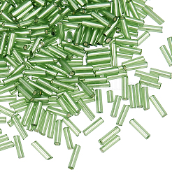 ガラスのラッパビーズ 50g  銀並ぶ  ライムグリーン  6~8x1.8mm  穴：0.6mm&nbsp;SEED-SP0001-08B