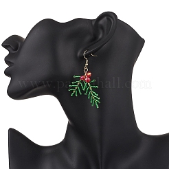 ステンレススチールガラスダングルイヤリング  クリスマスの葉  ゴールドカラー  58x35mm&nbsp;EJEW-MZ00573