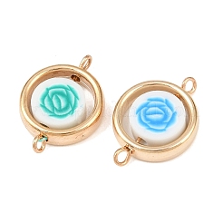CCB Plastic Frame with Polymer Clay Flower Beads Flat Round Links Connector Charms&nbsp;KK-D103-10E-G