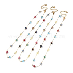 304 Stainless Steel with Faceted Round Glass Bead Cable Chain Necklaces for Women&nbsp;NJEW-G190-02G