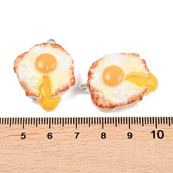 不透明樹脂模造食品ペンダント  目玉焼きチャーム  プラチナ鉄ループ付き  ゴールド  30x23.5x10mm  穴：2mm&nbsp;RESI-P049-01A-P