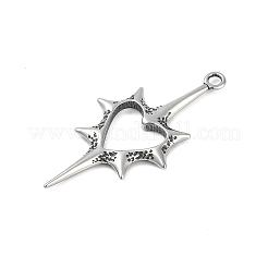 316サージカルステンレスペンダント  トーンハートチャーム  アンティークシルバー  43x21x2.5mm  穴：2.2mm&nbsp;STAS-G349-37AS