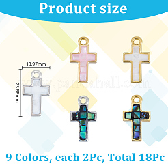 真鍮染め天然シェルクロスチャーム 10色 5個  ミックスカラー  12x7x2.5mm  穴：1.3mm  2個/カラー&nbsp;KK-GO0002-29