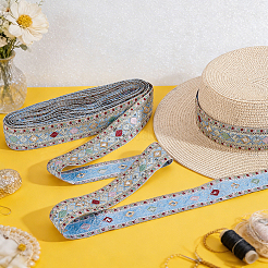 エスニック風ポリエステルリボン  刺繍入りの織りリボン  スパンコール  ライトブルー  1-5/8インチ（40mm）&nbsp;OCOR-WH0003-083A