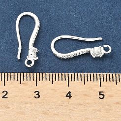 真鍮製クリアキュービックジルコニアピアスフック  長持ちメッキ  鉛フリー＆カドミウムフリー  ラックめっき  カン付き  925銀メッキ  9ゲージ  19x9x3mm  穴：1.5mm  ピン：0.8mm&nbsp;KK-H532-23S