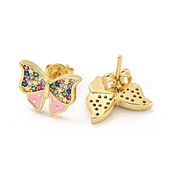 Bowknot Real 18K Gold Plated Brass Stud Earrings&nbsp;EJEW-L269-097G-02