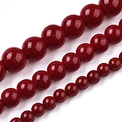 オペークソリッドカラーガラスビーズ連売り  ラウンド  暗赤色  8~8.5mm  穴：1.5mm  約51~53個/連  14.96インチ〜15.55インチ（38~39.7cm）&nbsp;X-GLAA-T032-P8mm-05