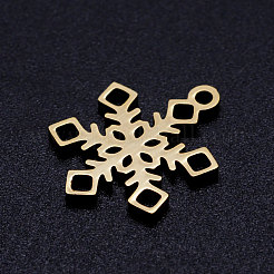 ステンレスペンダント201個  スノーフレーク  クリスマス  ゴールドカラー  17x13x1mm  穴：1.5mm&nbsp;STAS-Q201-JN305-2-13