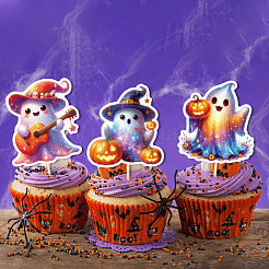 ハロウィンゴーストケーキトッパー  ケーキデコレーション用品  ゴースト  53x40~48mm  6個/セット&nbsp;PW-WGBC9F0-01