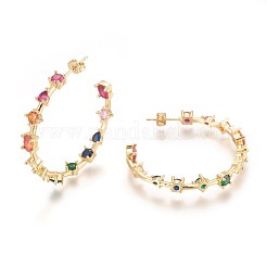 Brass Cubic Zirconia Stud Earrings&nbsp;EJEW-P183-04G