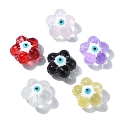 30個6色透明ガラスビーズ  エナメル  ナザールボンジュウ付き花  ミックスカラー  14x15x8mm  穴：1mm  5個/カラー&nbsp;GLAA-CJ0002-62