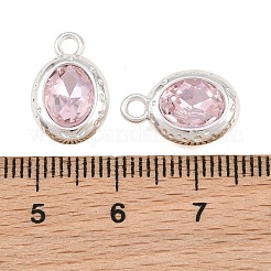 合金とガラスのペンダント  ファセットカットのオーバルチャーム  銀  長持ちメッキ  ラックめっき  ピンク  15x10x5.5mm  穴：2mm&nbsp;GL-CBA1FD3-02S-01