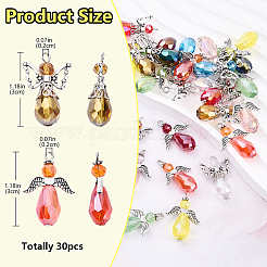 ガラスチャーム  合金パーツ  天使  ミックスカラー  30mm  穴：2mm  30個/セット&nbsp;PALLOY-YW00053