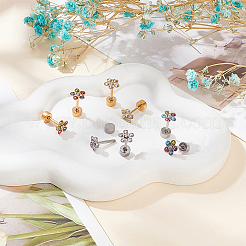 4ペア4色のラインストーンフラワースタッドピアス  女性のためのステンレス鋼のイヤリング  ミックスカラー  10x6x6mm  1ペア/カラー&nbsp;EJEW-AN0004-72