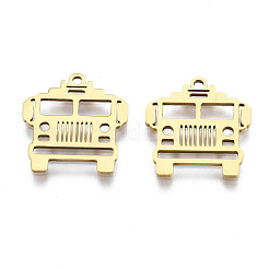 イオンプレーティング（IP）201ステンレスペンダント  レーザー切断  トラック  ゴールドカラー  16.5x16x1mm  穴：4mm&nbsp;STAS-T044-267G