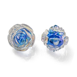 UVメッキレインボー虹色アクリルビーズ  ツートンカラーの二層ビーズ  ローズ  コーンフラワーブルー  15.5x16x15mm  穴：3mm&nbsp;LS-OACR-P010-20I