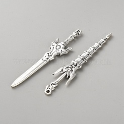チベット風亜鉛合金製武器の大きなペンダント  アンティークシルバー  58.5~59.5x8~18x3.5~4.5mm  穴：1.5mm&nbsp;PALLOY-WH0048-51AS-01