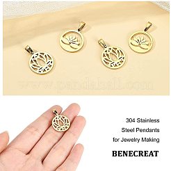 8個2スタイル304ステンレススチールペンダント  蓮と環  ゴールドカラー  19x16x1.5mm  穴：5mm  4個/スタイル&nbsp;STAS-BC0002-78