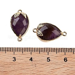 天然アメジストのファセットティアドロップコネクタチャーム  真鍮のストロベリーリンク  ゴールドカラー  20x11.5x5mm  穴：1.2mm&nbsp;G-B081-03G-05