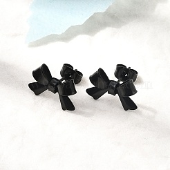 304ステンレススチールの蝶結びスタッドピアス  ブラック  10x15mm&nbsp;EJEW-Z136-01EB