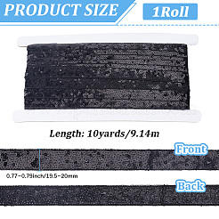 10ヤードのポリエステルスパンコールリボン  洋服アクセサリー  ブラック  3/4インチ（19.5~20mm）&nbsp;OCOR-CY0004-70B