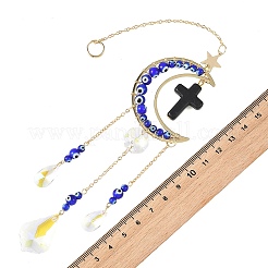 Cross Synthetic Turquoise & Brass Moon Suncatchers&nbsp;HJEW-JM05019