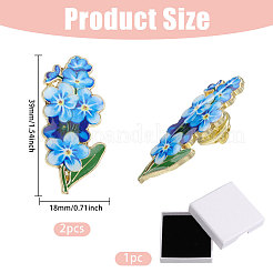 忘れな草亜鉛合金エナメルピン2個  バックパックの服に合う金色のブローチ  ブルー  39x18mm&nbsp;JEWB-CA0001-77