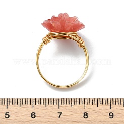 合成貝殻染めの指輪  花  環境に優しい銅線付き  ゴールドカラー  19mm&nbsp;RJEW-JR01057